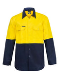 HI VIS LONG SLEEVE COTTON DRILL INDUSTRIAL LAUNDRY SHIRT WITH PRESS STUDS