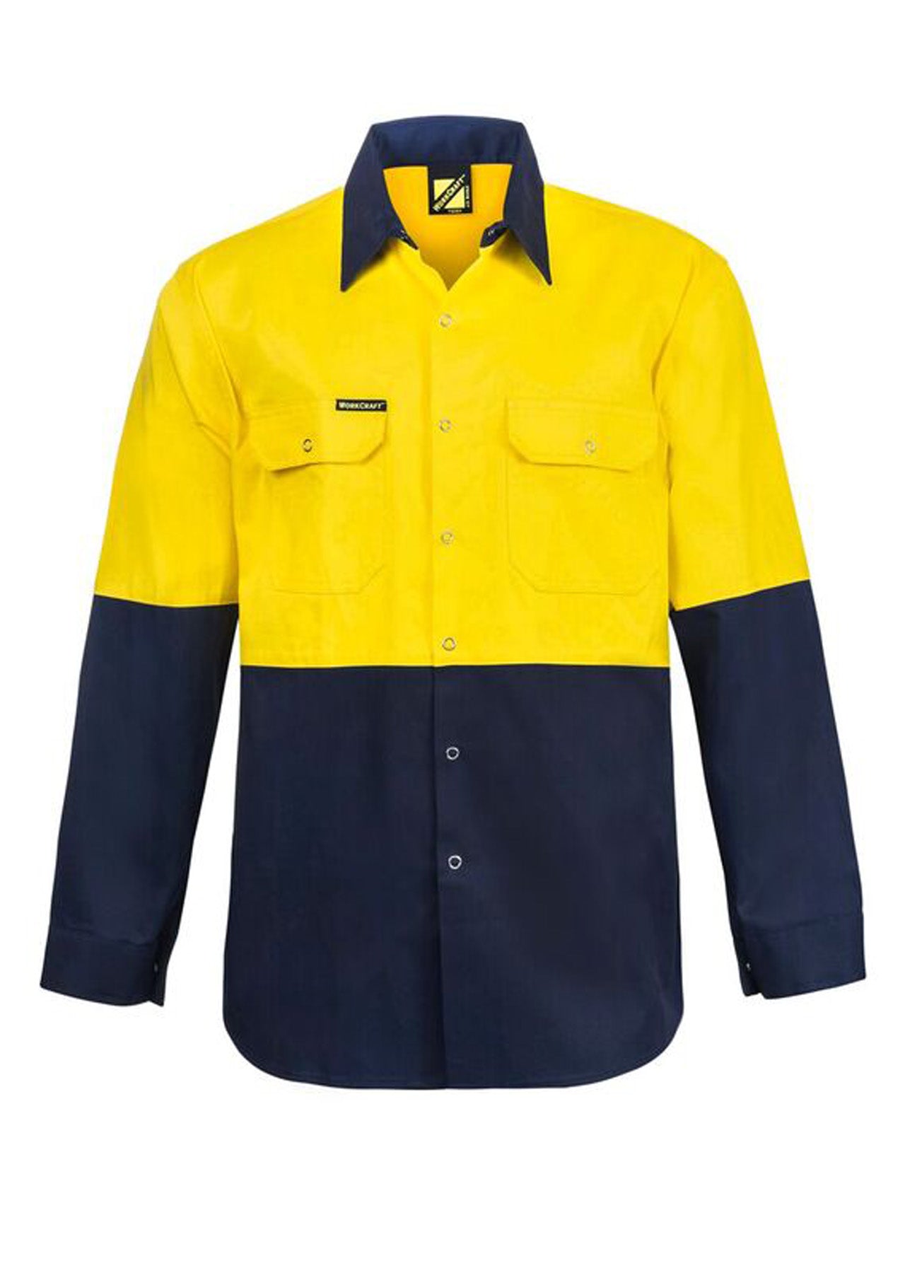 HI VIS LONG SLEEVE COTTON DRILL INDUSTRIAL LAUNDRY SHIRT WITH PRESS STUDS