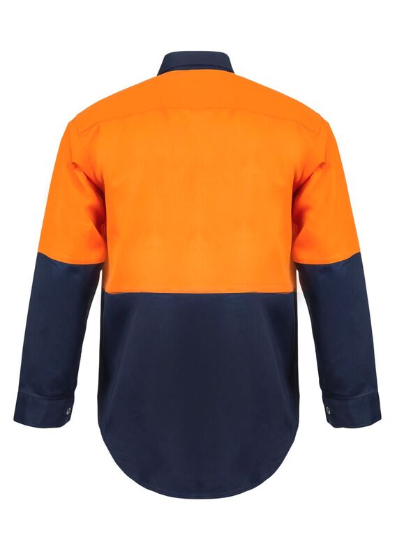 HI VIS LONG SLEEVE COTTON DRILL INDUSTRIAL LAUNDRY SHIRT WITH PRESS STUDS