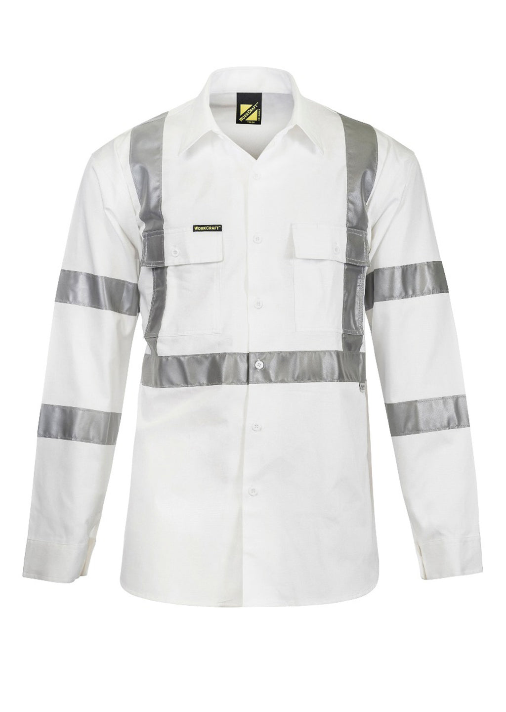 HI VIS LONG SLEEVE COTTON DRILL REFLECTIVE SHIRT WITH X PATTERN