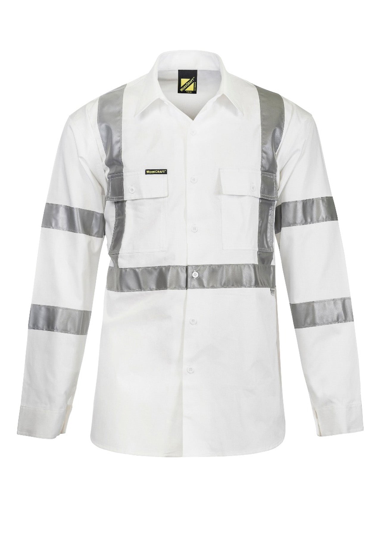 HI VIS LONG SLEEVE COTTON DRILL REFLECTIVE SHIRT WITH X PATTERN