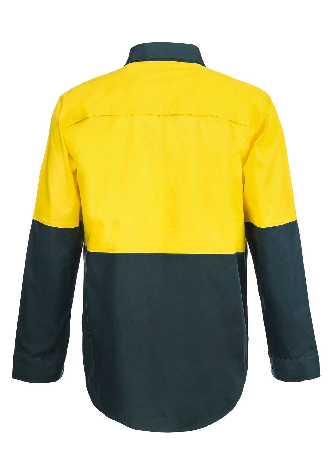 LIGHTWEIGHT HI VIS CLOSED FRONT VENTED COTTON DRILL SHIRT WITH SEMI GUSSET SLEEVES