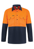 LIGHTWEIGHT HI VIS CLOSED FRONT VENTED COTTON DRILL SHIRT WITH SEMI GUSSET SLEEVES