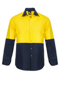 LIGHTWEIGHT HI VIS LONG SLEEVE VENTED COTTON DRILL FOOD INDUSTRY SHIRT WITH PRESS STUDS AND SPARE POCKETS
