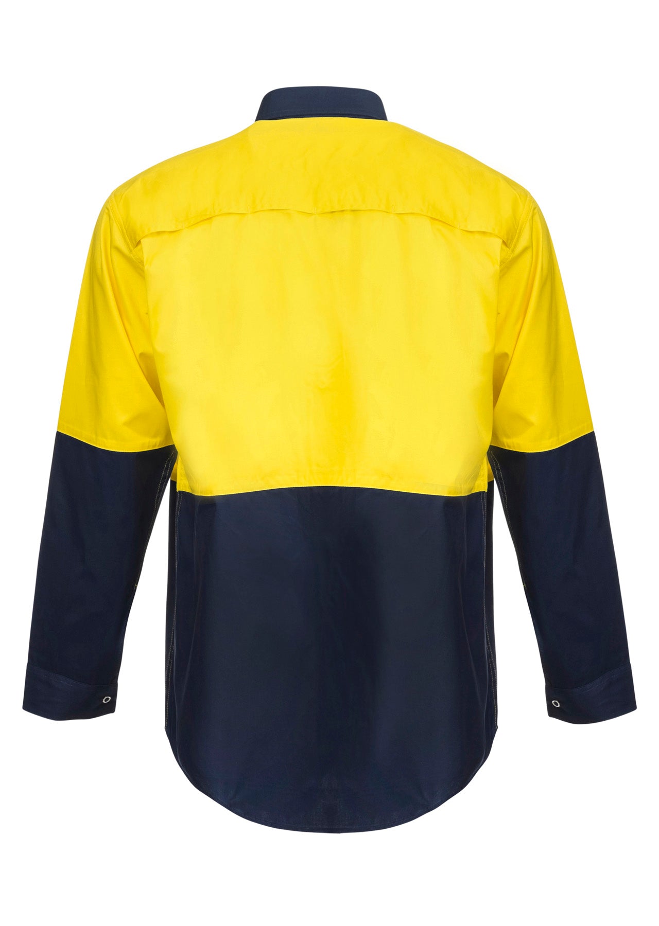 LIGHTWEIGHT HI VIS LONG SLEEVE VENTED COTTON DRILL FOOD INDUSTRY SHIRT WITH PRESS STUDS AND SPARE POCKETS