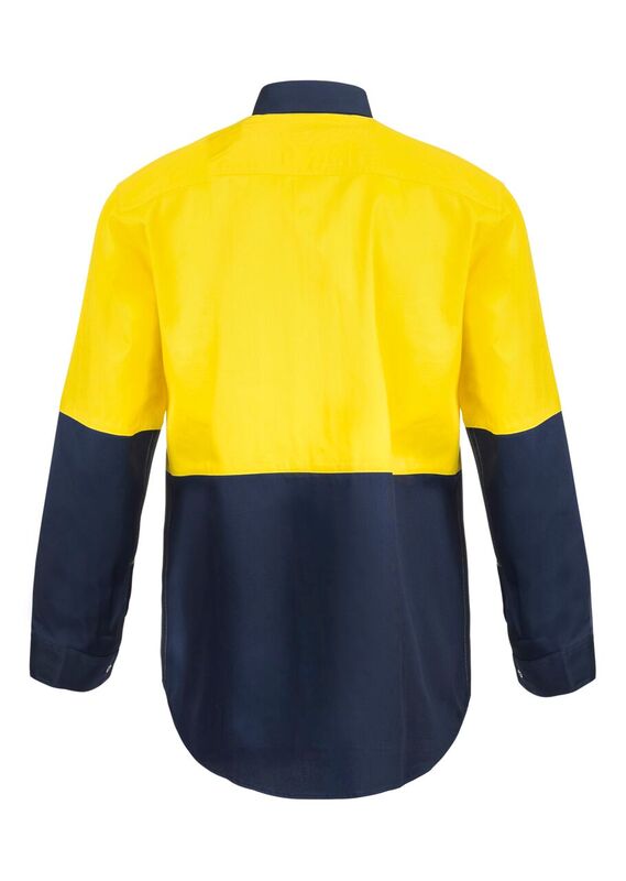 HI VIS LONG SLEEVE COTTON DRILL FOOD INDUSTRY SHIRT WITH PRESS STUDS AND SPARE POCKETS
