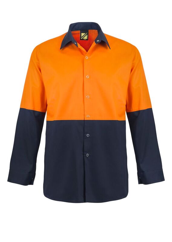 LIGHTWEIGHT HI VIS LONG SLEEVE VENTED COTTON DRILL FOOD INDUSTRY SHIRT WITH PRESS STUDS AND SPARE POCKETS