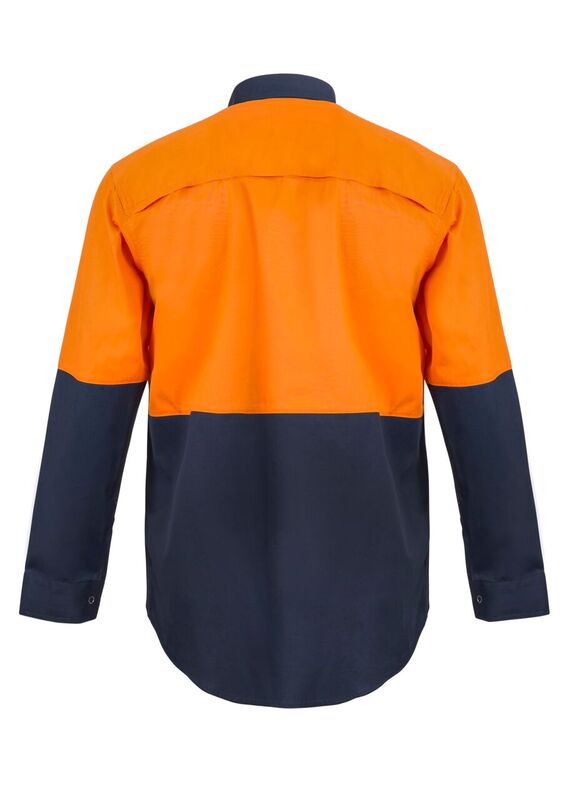 LIGHTWEIGHT HI VIS LONG SLEEVE VENTED COTTON DRILL FOOD INDUSTRY SHIRT WITH PRESS STUDS AND SPARE POCKETS