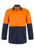 HI VIS LONG SLEEVE COTTON DRILL FOOD INDUSTRY SHIRT WITH PRESS STUDS AND SPARE POCKETS