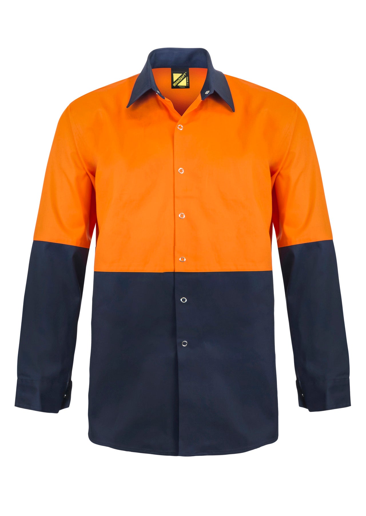 HI VIS LONG SLEEVE COTTON DRILL FOOD INDUSTRY SHIRT WITH PRESS STUDS AND SPARE POCKETS
