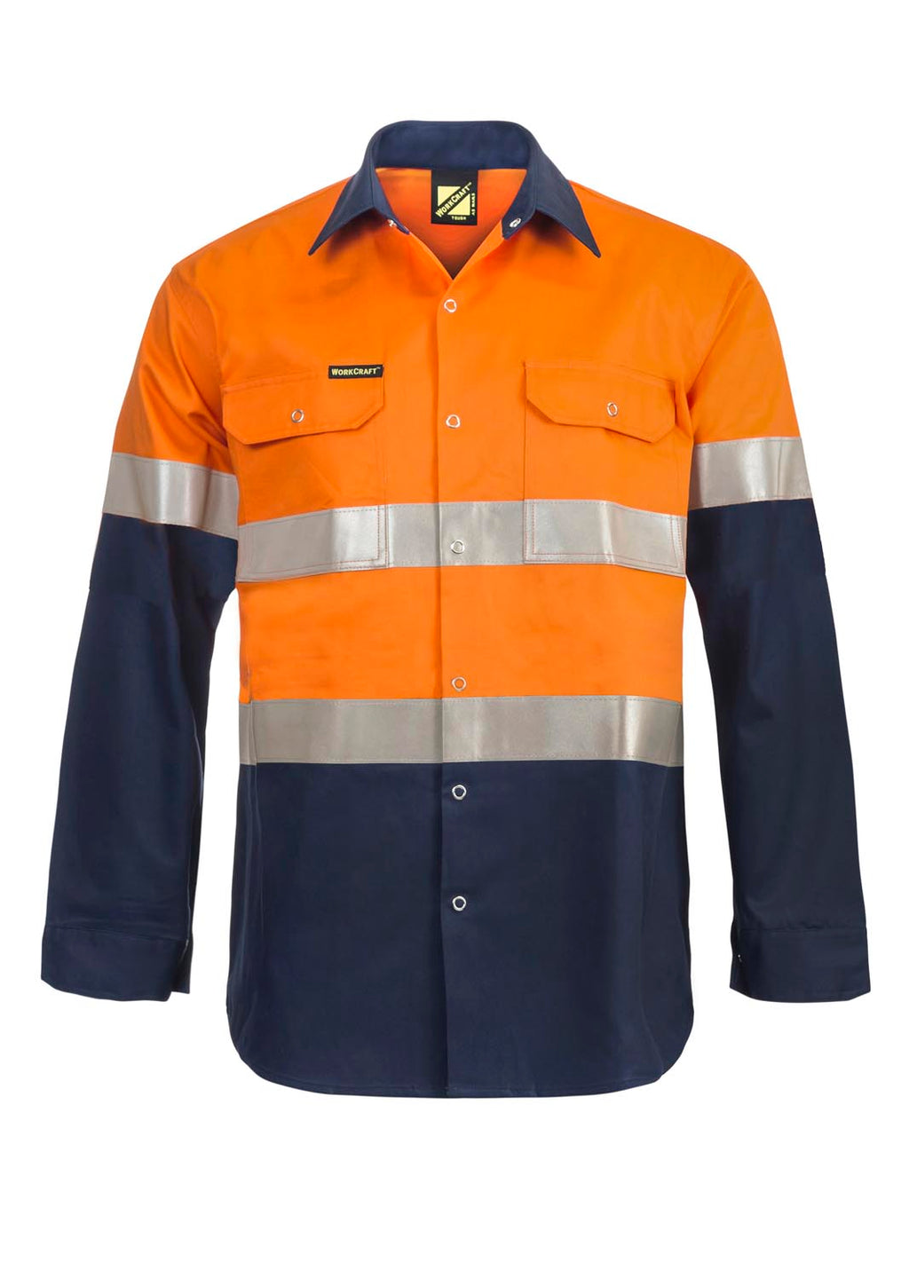 HI VIS LONG SLEEVE COTTON DRILL INDUSTRIAL LAUNDRY REFLECTIVE SHIRT WITH PRESS STUDS