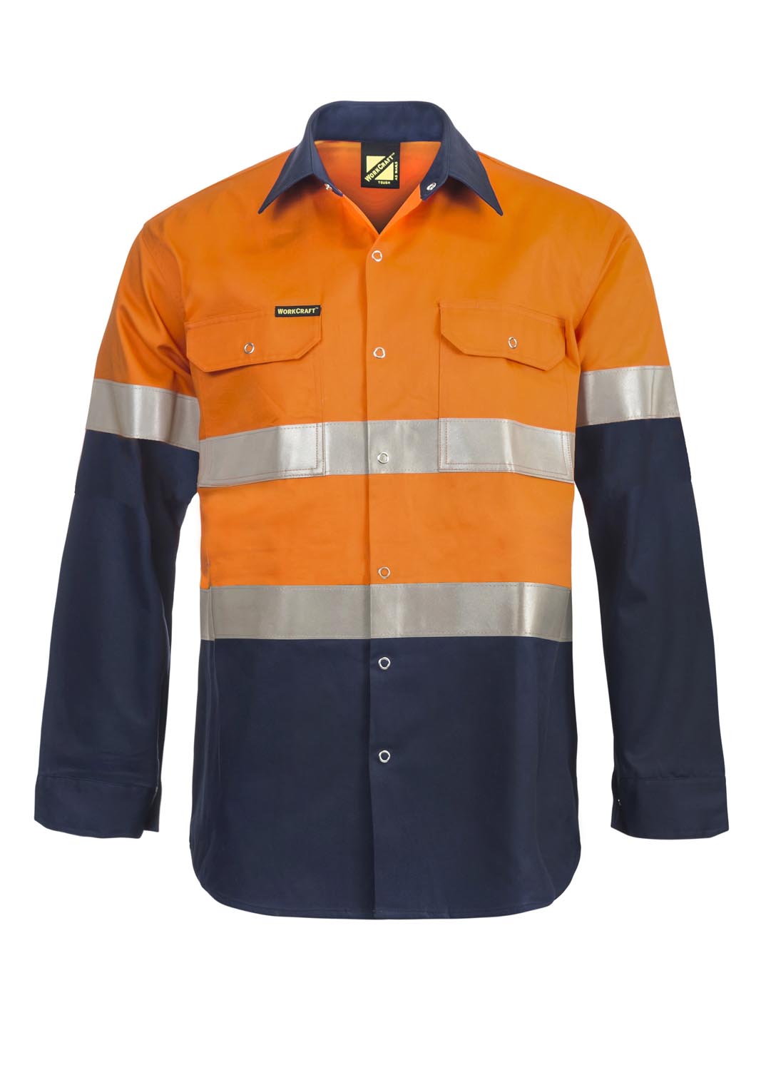 HI VIS LONG SLEEVE COTTON DRILL INDUSTRIAL LAUNDRY REFLECTIVE SHIRT WITH PRESS STUDS