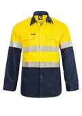 HI VIS LONG SLEEVE COTTON DRILL INDUSTRIAL LAUNDRY REFLECTIVE SHIRT WITH PRESS STUDS