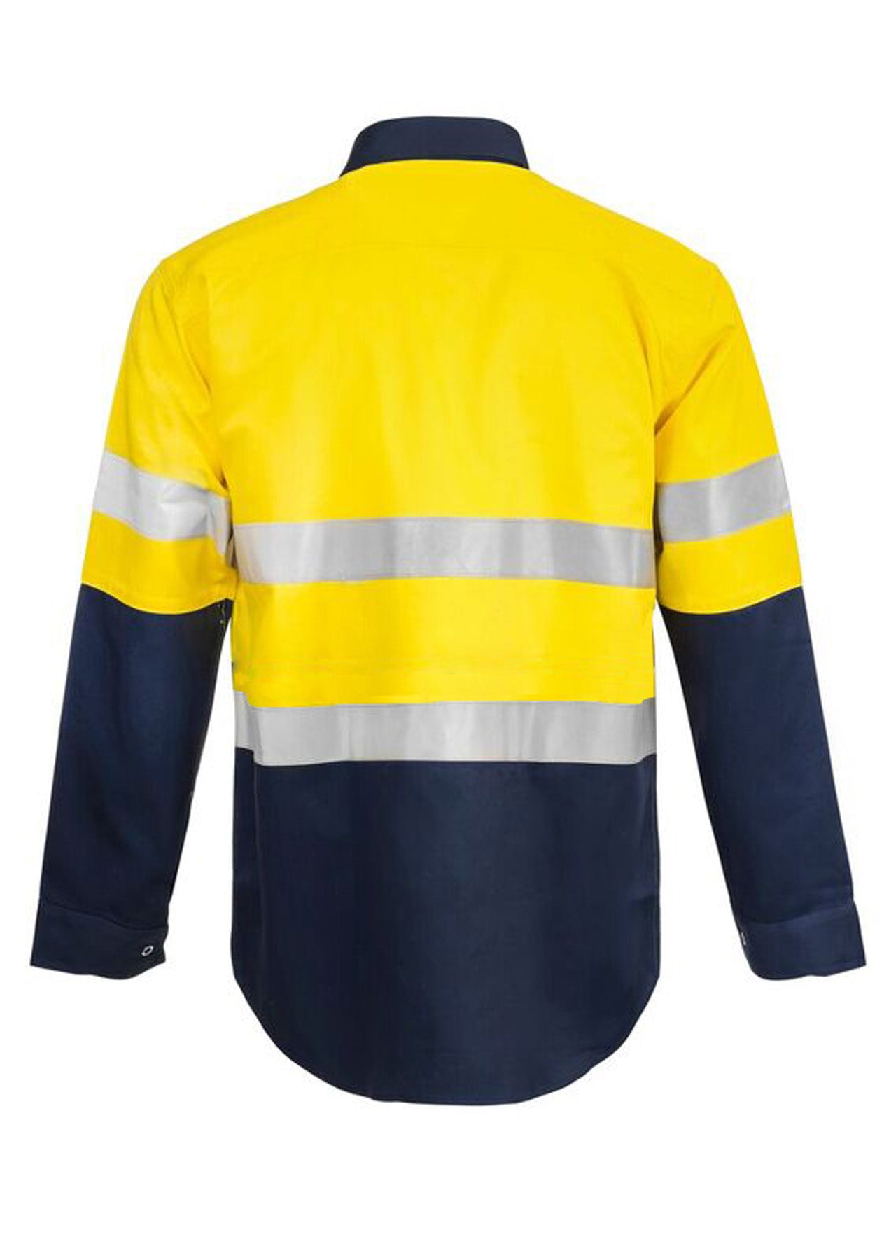 HI VIS LONG SLEEVE COTTON DRILL INDUSTRIAL LAUNDRY REFLECTIVE SHIRT WITH PRESS STUDS