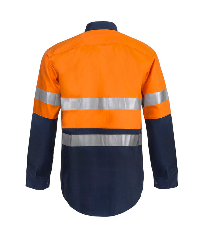 HI VIS LONG SLEEVE COTTON DRILL INDUSTRIAL LAUNDRY REFLECTIVE SHIRT
