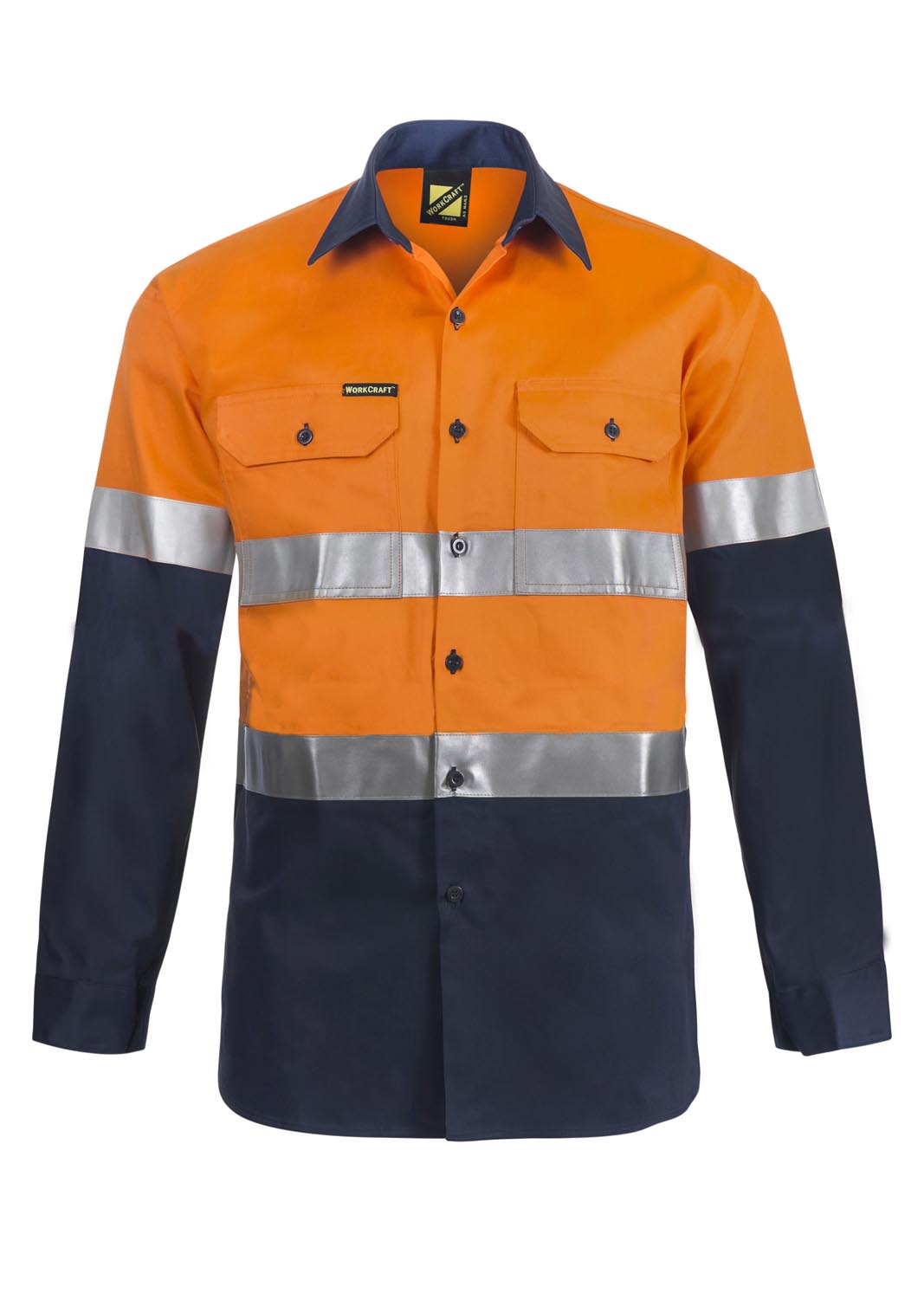 HI VIS LONG SLEEVE COTTON DRILL REFLECTIVE SHIRT