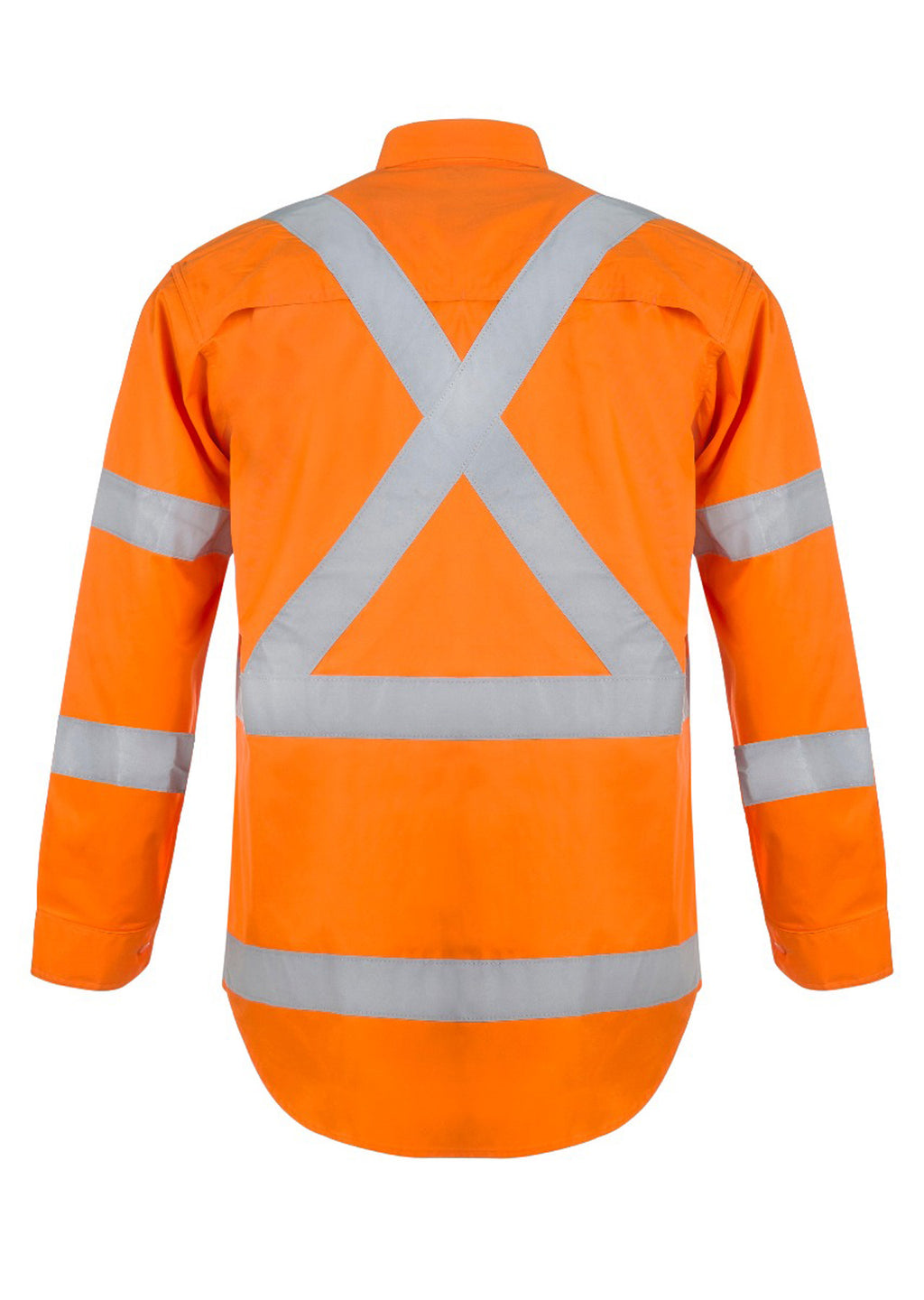 LIGHTWEIGHT HI VIS LONG SLEEVE VENTED COTTON DRILL REFLECTIVE SHIRT WITH X PATTERN – NSW RAIL COMPLIANT