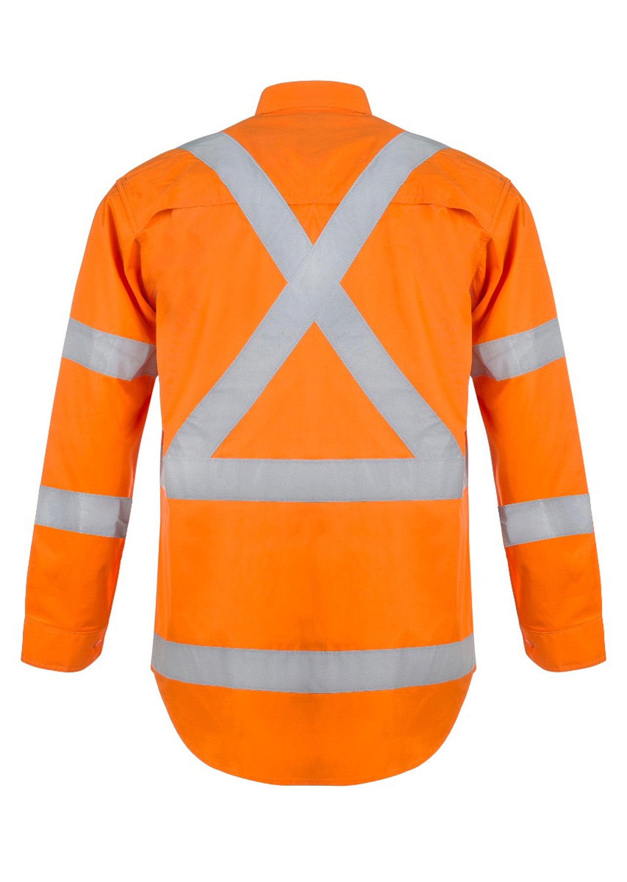LIGHTWEIGHT HI VIS LONG SLEEVE VENTED COTTON DRILL REFLECTIVE SHIRT WITH X PATTERN – NSW RAIL COMPLIANT