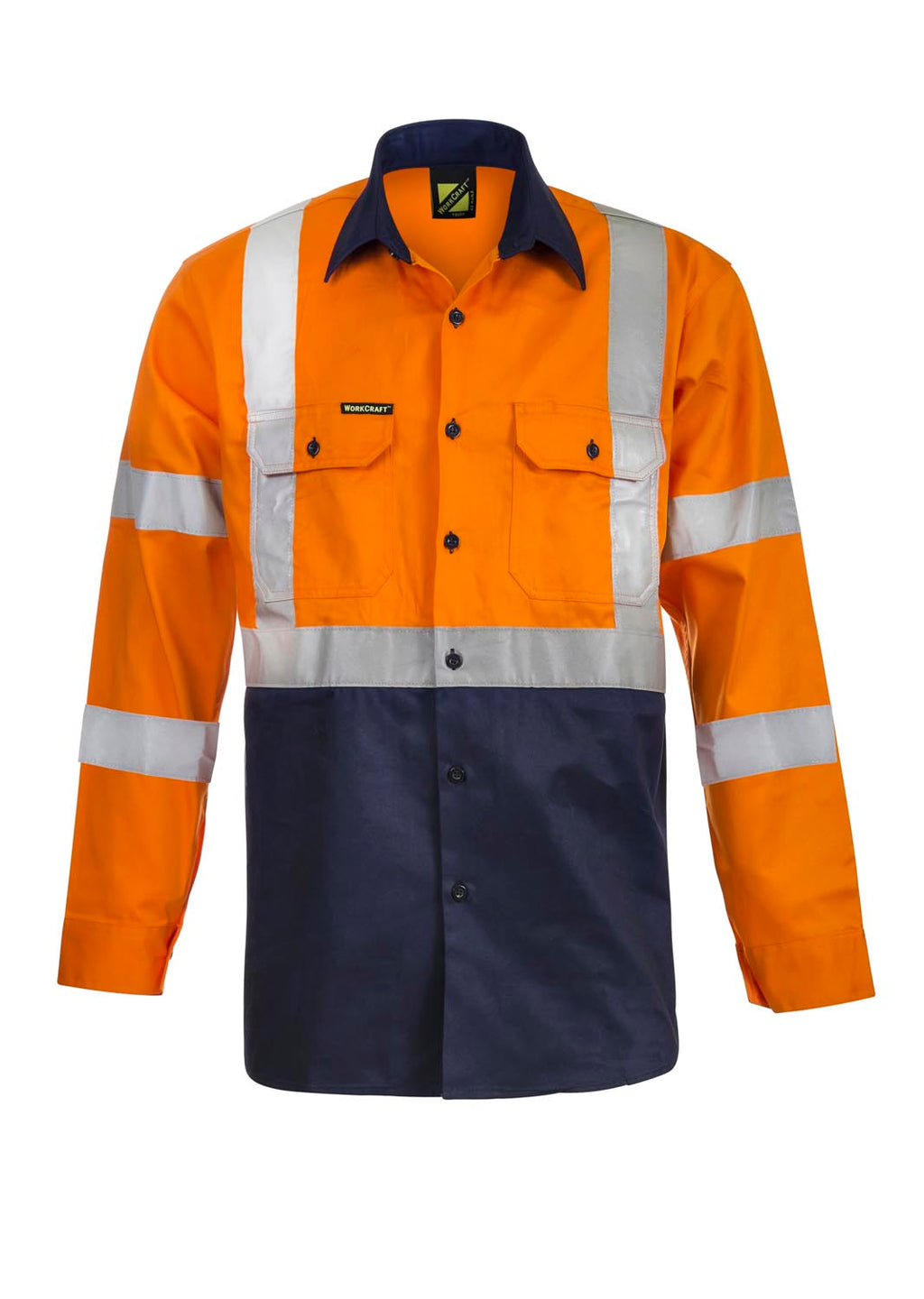 HI VIS LONG SLEEVE COTTON DRILL REFLECTIVE SHIRT WITH X PATTERN