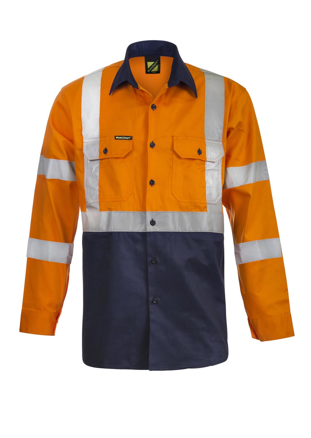 HI VIS LONG SLEEVE COTTON DRILL REFLECTIVE SHIRT WITH X PATTERN