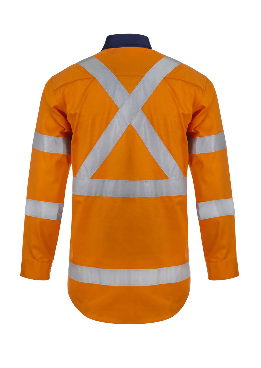 HI VIS LONG SLEEVE COTTON DRILL REFLECTIVE SHIRT WITH X PATTERN