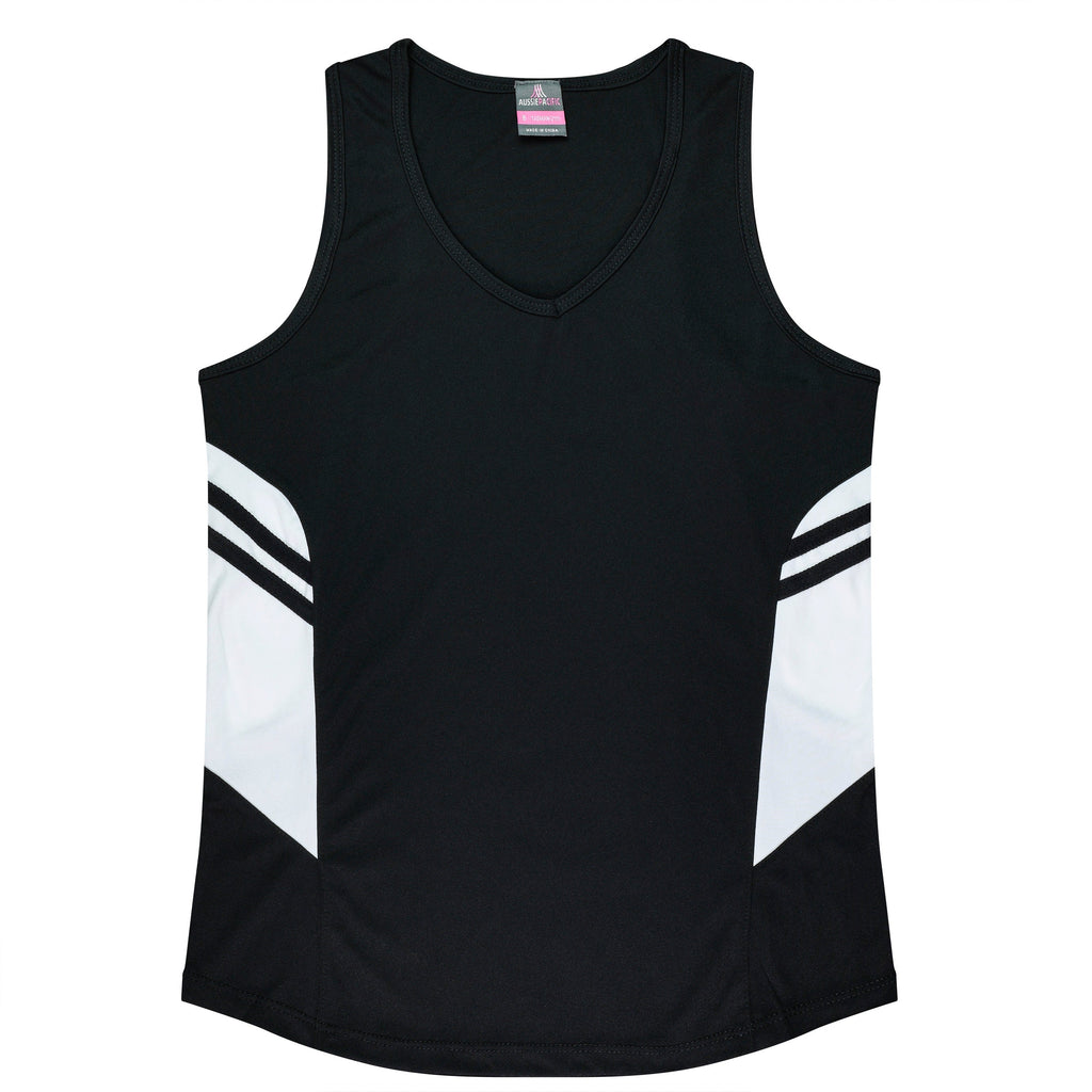 TASMAN LADY SINGLETS - BLACK/WHITE