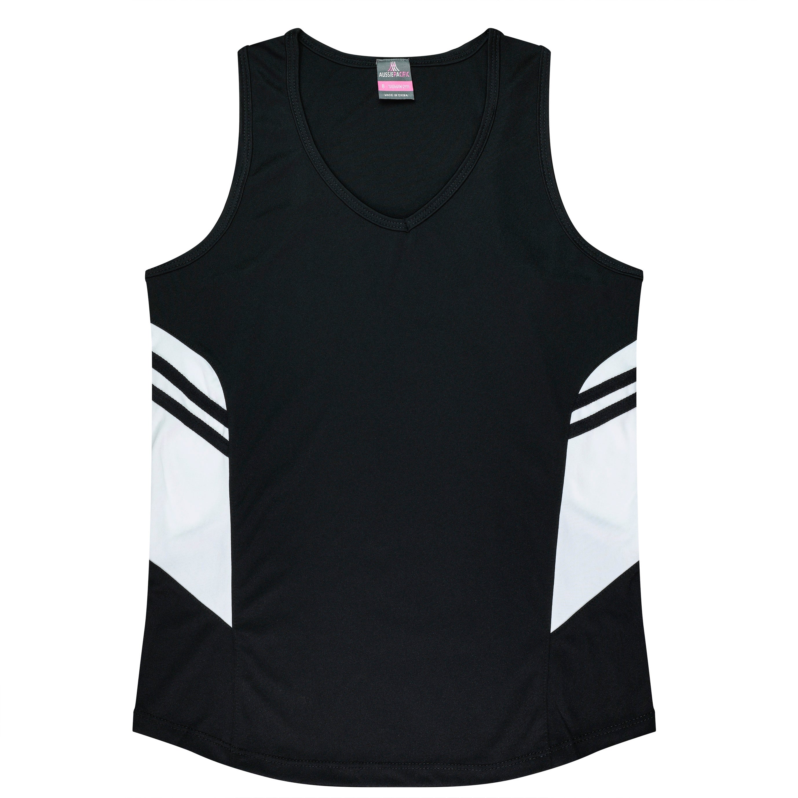 TASMAN LADY SINGLETS - BLACK/WHITE