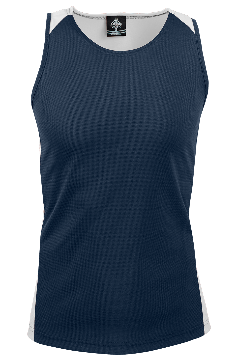 PREMIER MENS SINGLETS - NAVY/WHITE
