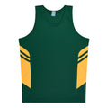 TASMAN MENS SINGLETS - BOTTLE/GOLD