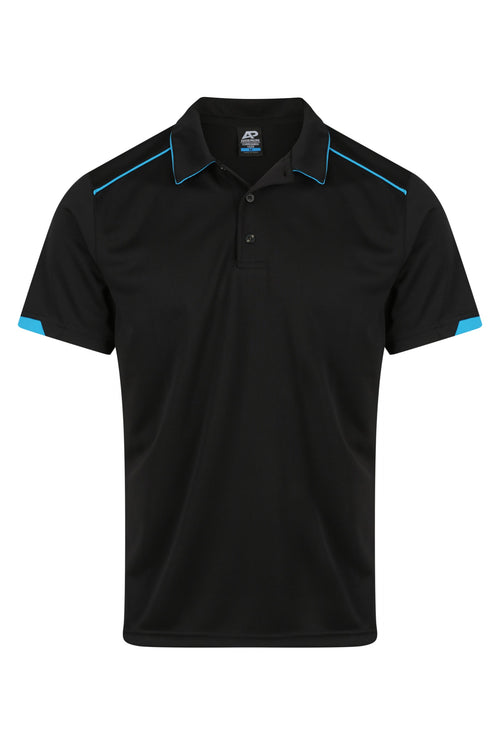 CURRUMBIN MENS POLOS - BLACK/CYAN