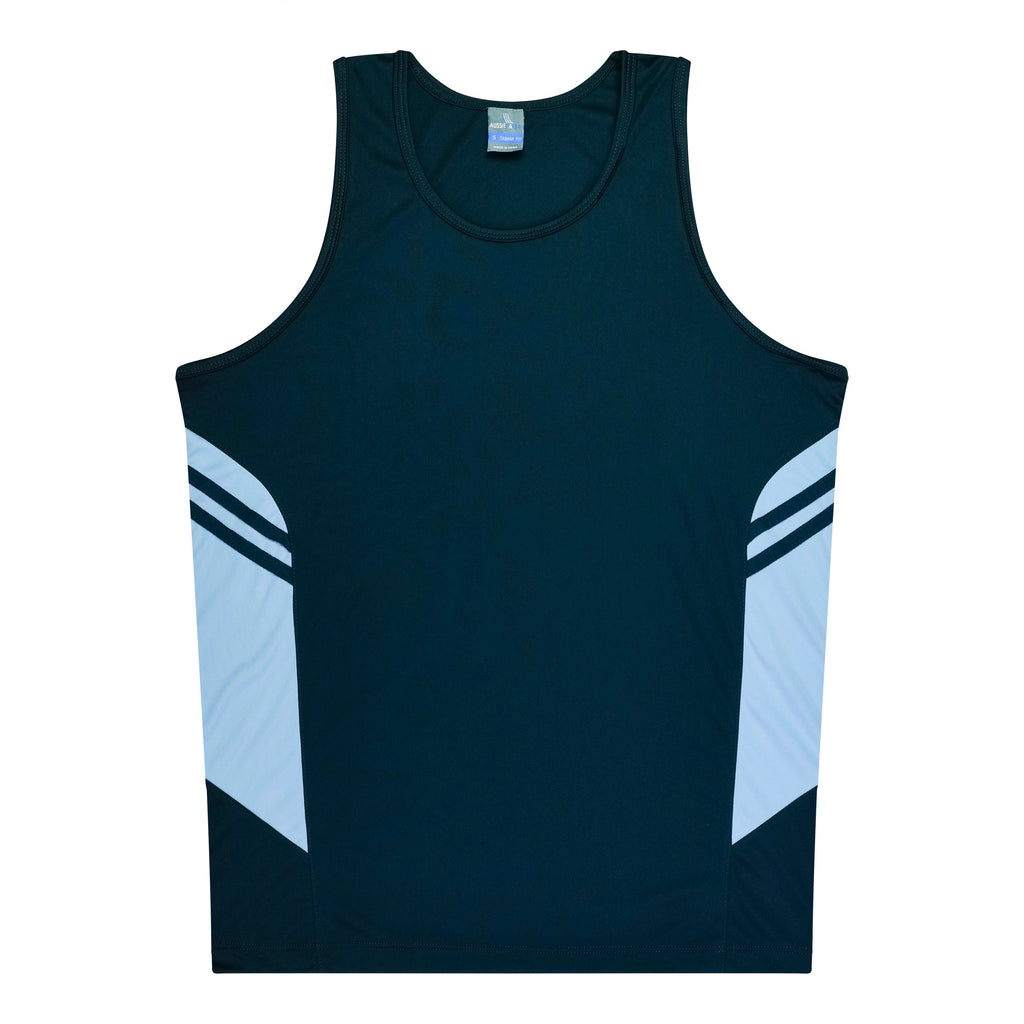 TASMAN MENS SINGLETS - NAVY/SKY