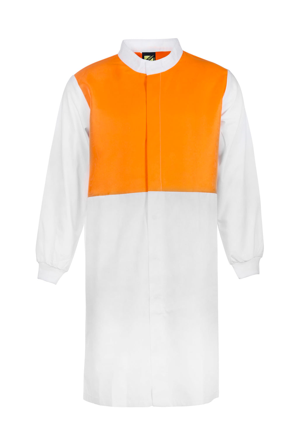HI VIS LONG SLEEVE FOOD INDUSTRY LONG LENGTH DUSTCOAT WITH MANDARIN COLLAR
