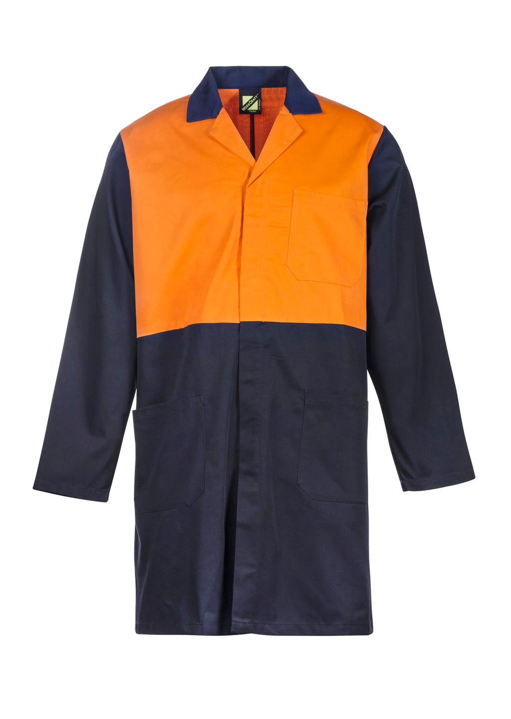HI VIS LONG SLEEVE DUSTCOAT WITH PATCH POCKETS