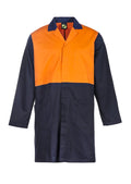 HI VIS LONG SLEEVE DUSTCOAT WITH PATCH POCKETS
