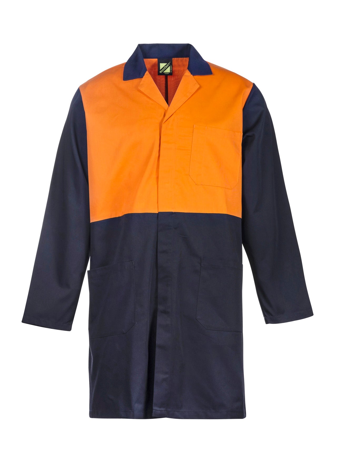 HI VIS LONG SLEEVE DUSTCOAT WITH PATCH POCKETS