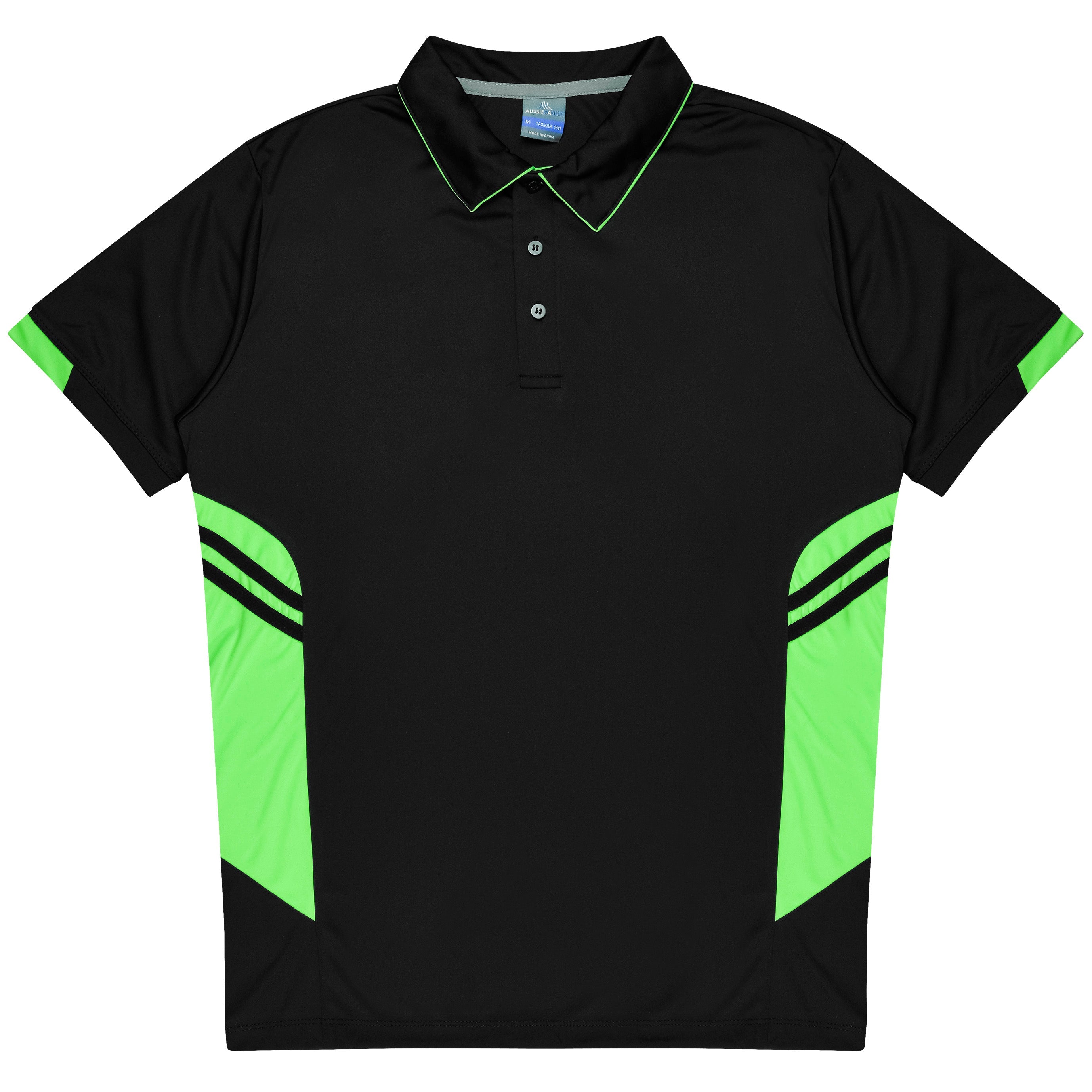 TASMAN KIDS POLOS - BLACK/NEON GREEN