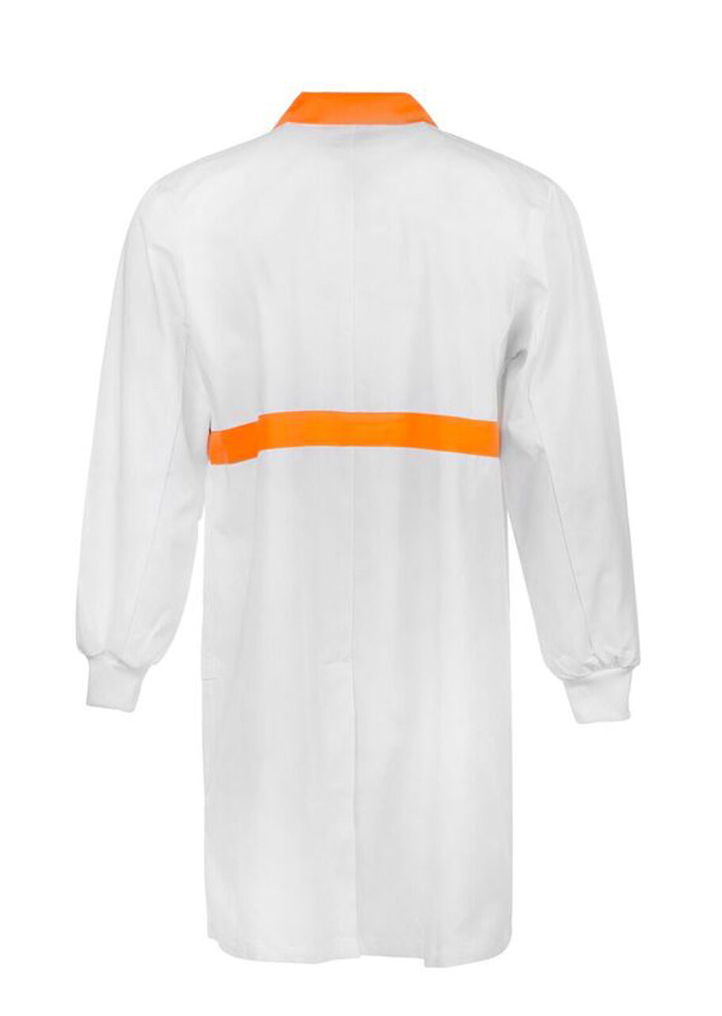 LONG SLEEVE FOOD INDUSTRY DUSTCOAT WITH CONTRAST COLLAR, CHESTBAND AND INTERNAL POCKETS