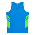TASMAN MENS SINGLETS - CYAN/NEON GREEN