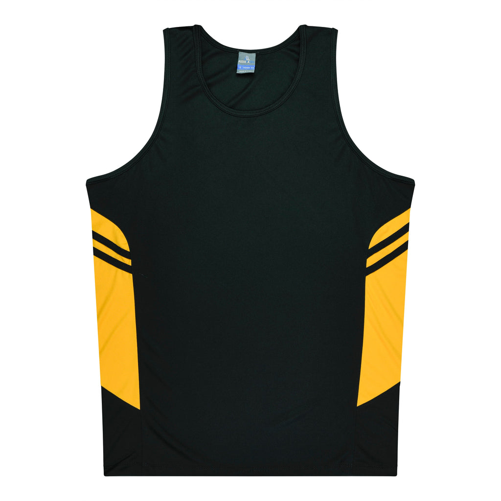 TASMAN MENS SINGLETS - BLACK/GOLD