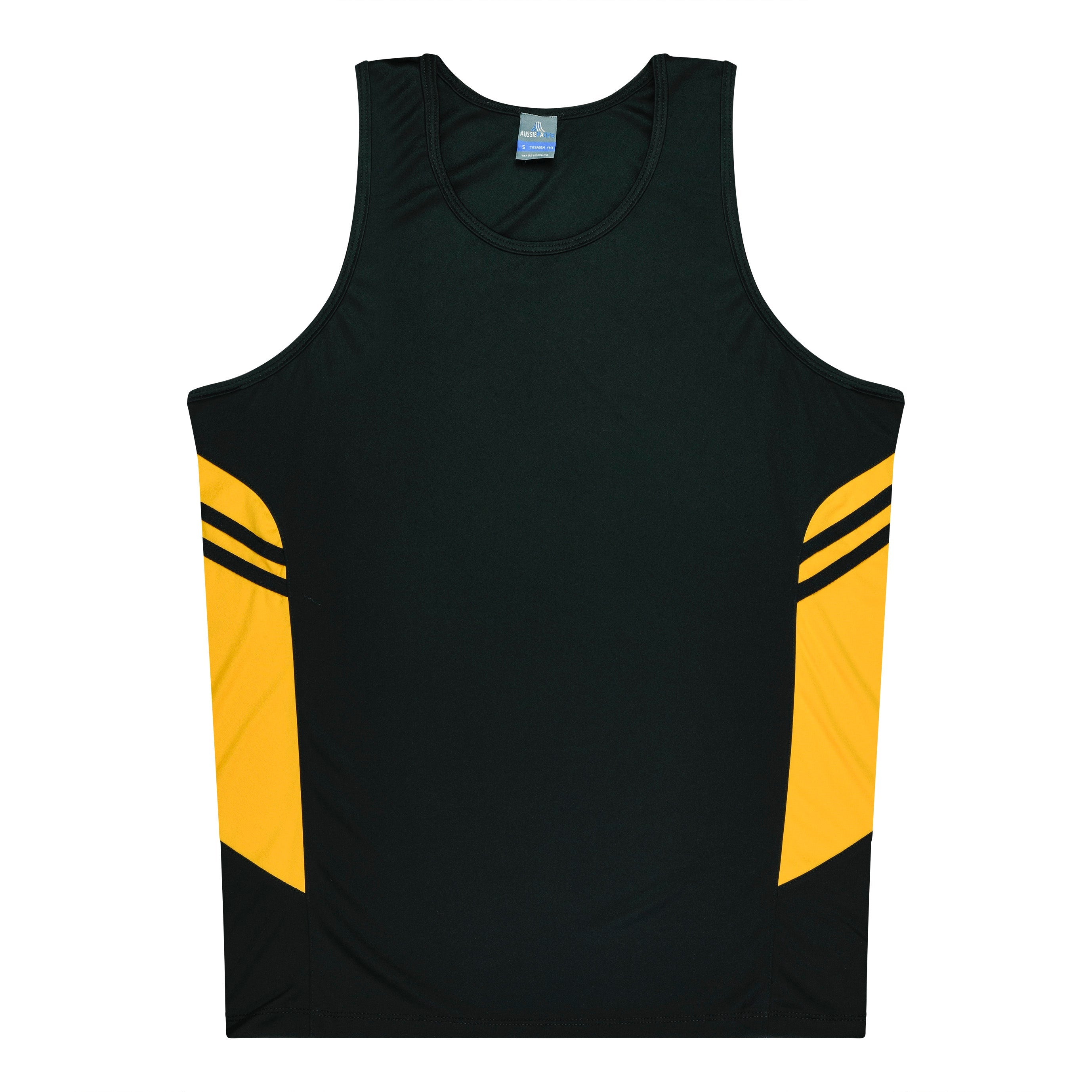 TASMAN MENS SINGLETS - BLACK/GOLD
