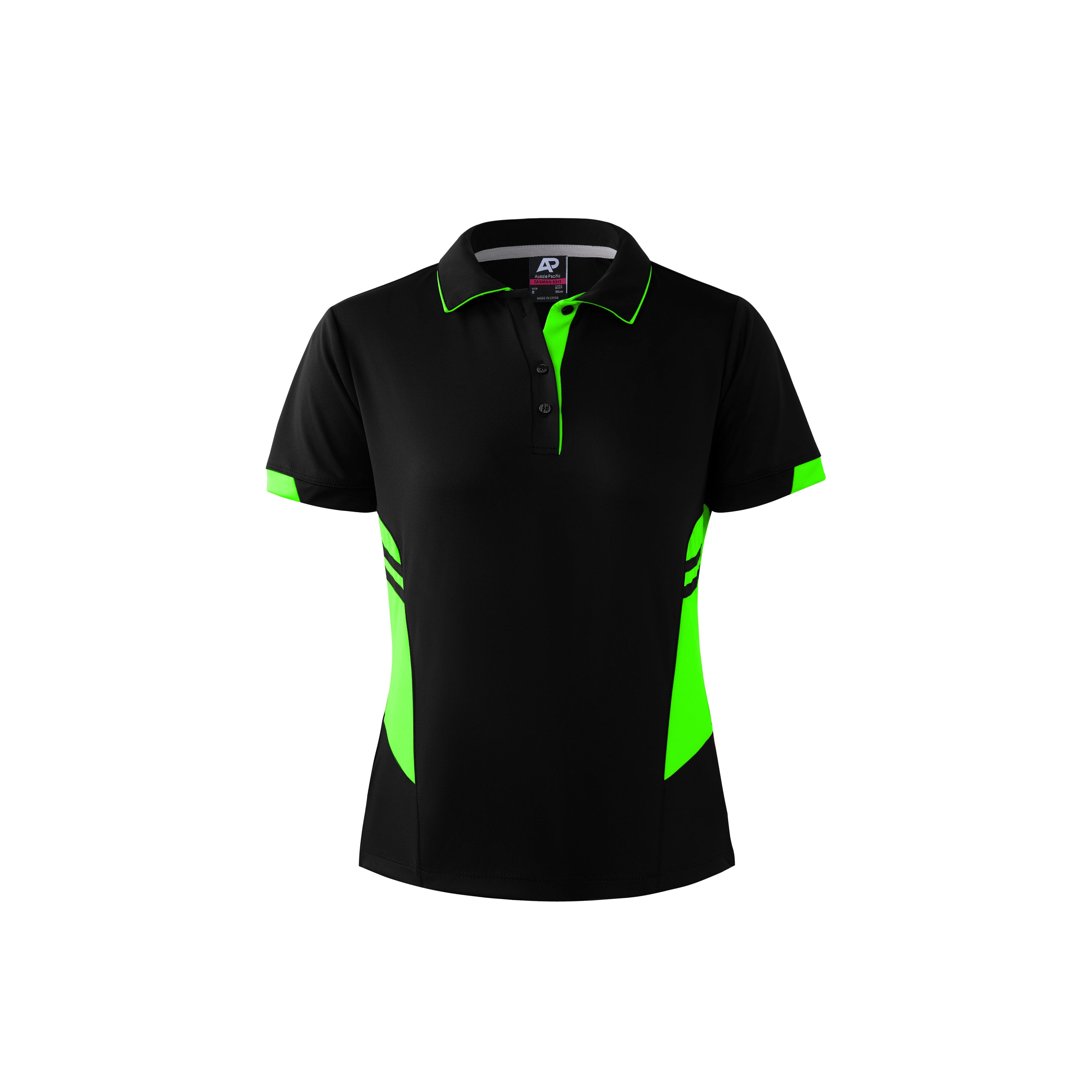 TASMAN LADY POLOS - BLACK/NEON GREEN