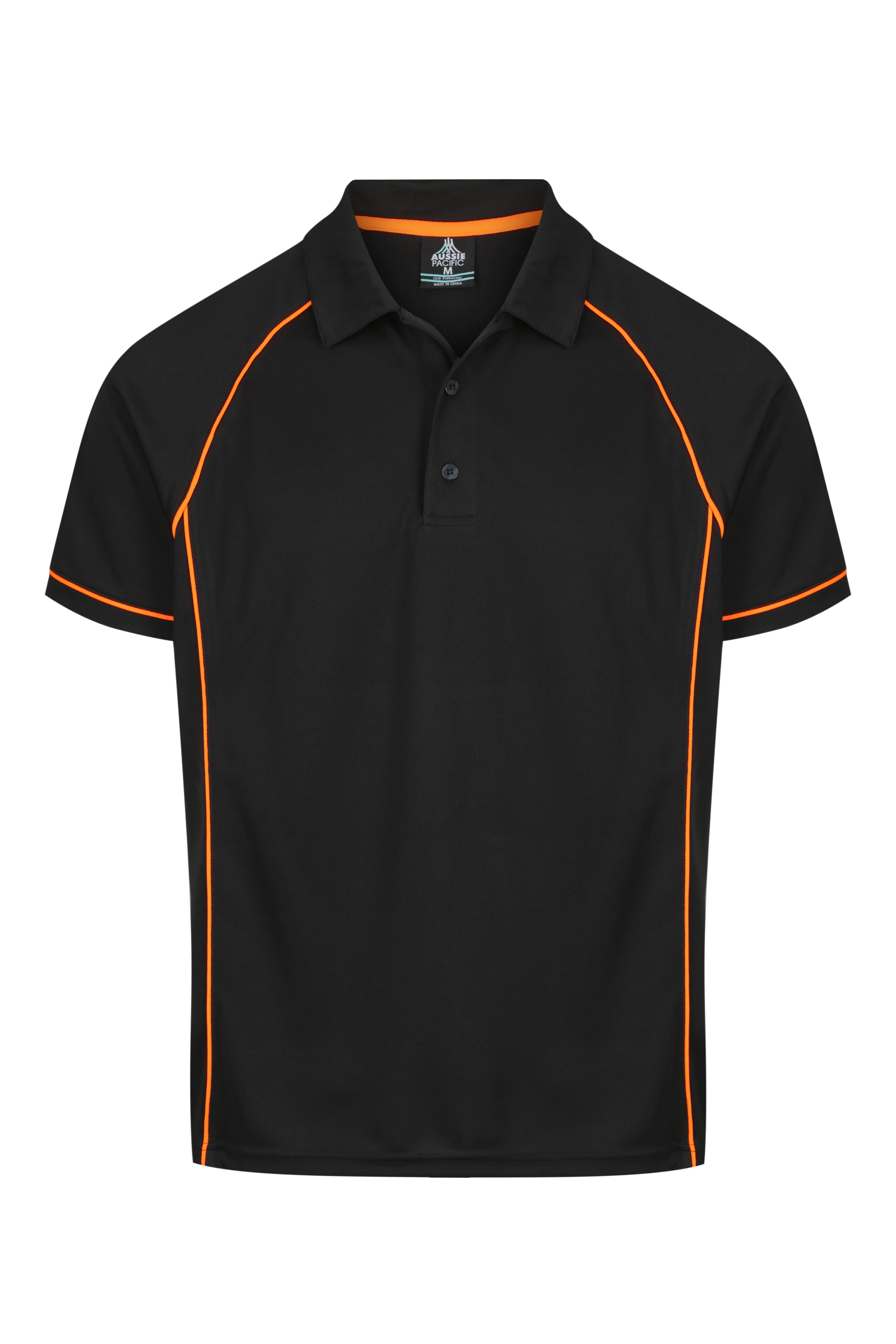 ENDEAVOUR MENS POLOS - BLACK/ORANGE