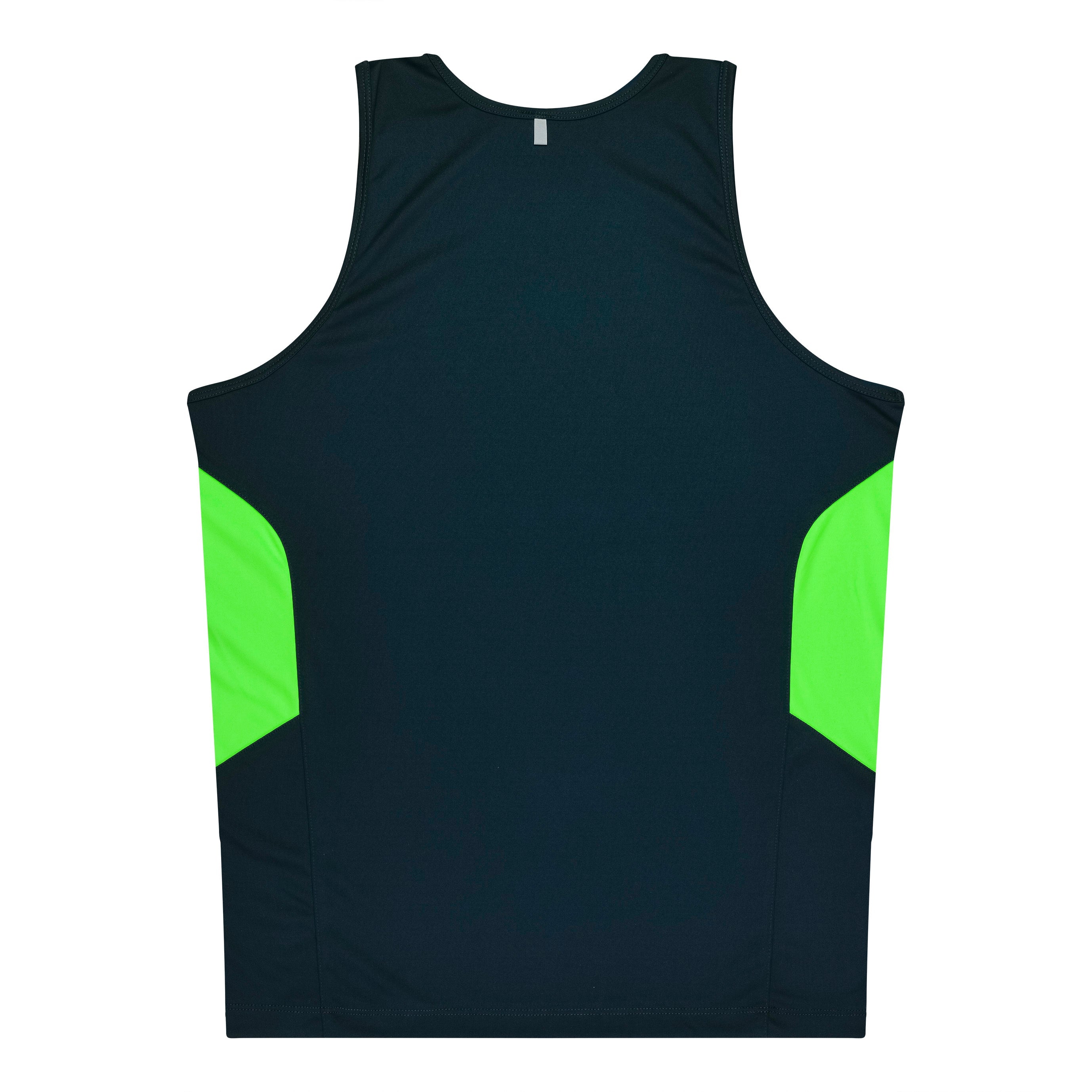 TASMAN MENS SINGLETS - NAVY/NEON GREEN