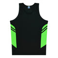 TASMAN MENS SINGLETS - BLACK/NEON GREEN