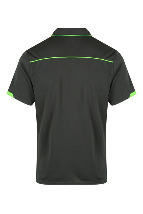 CURRUMBIN MENS POLOS - SLATE/HI VIZ GREEN