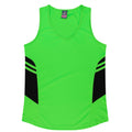 TASMAN LADY SINGLETS - NEON GREEN/BLACK