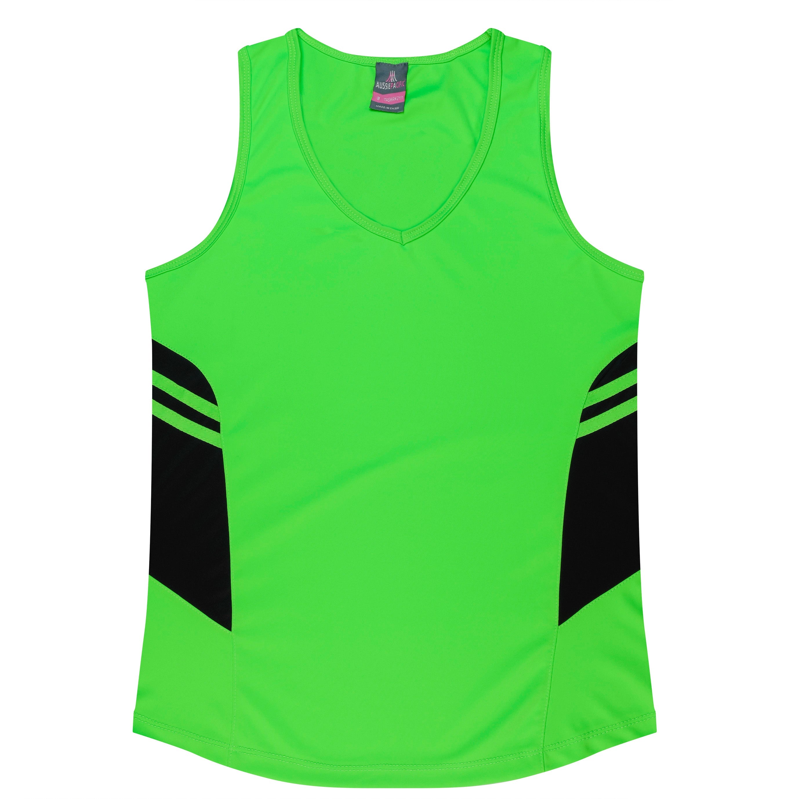 TASMAN LADY SINGLETS - NEON GREEN/BLACK
