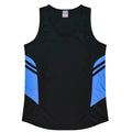 TASMAN LADY SINGLETS - BLACK/CYAN