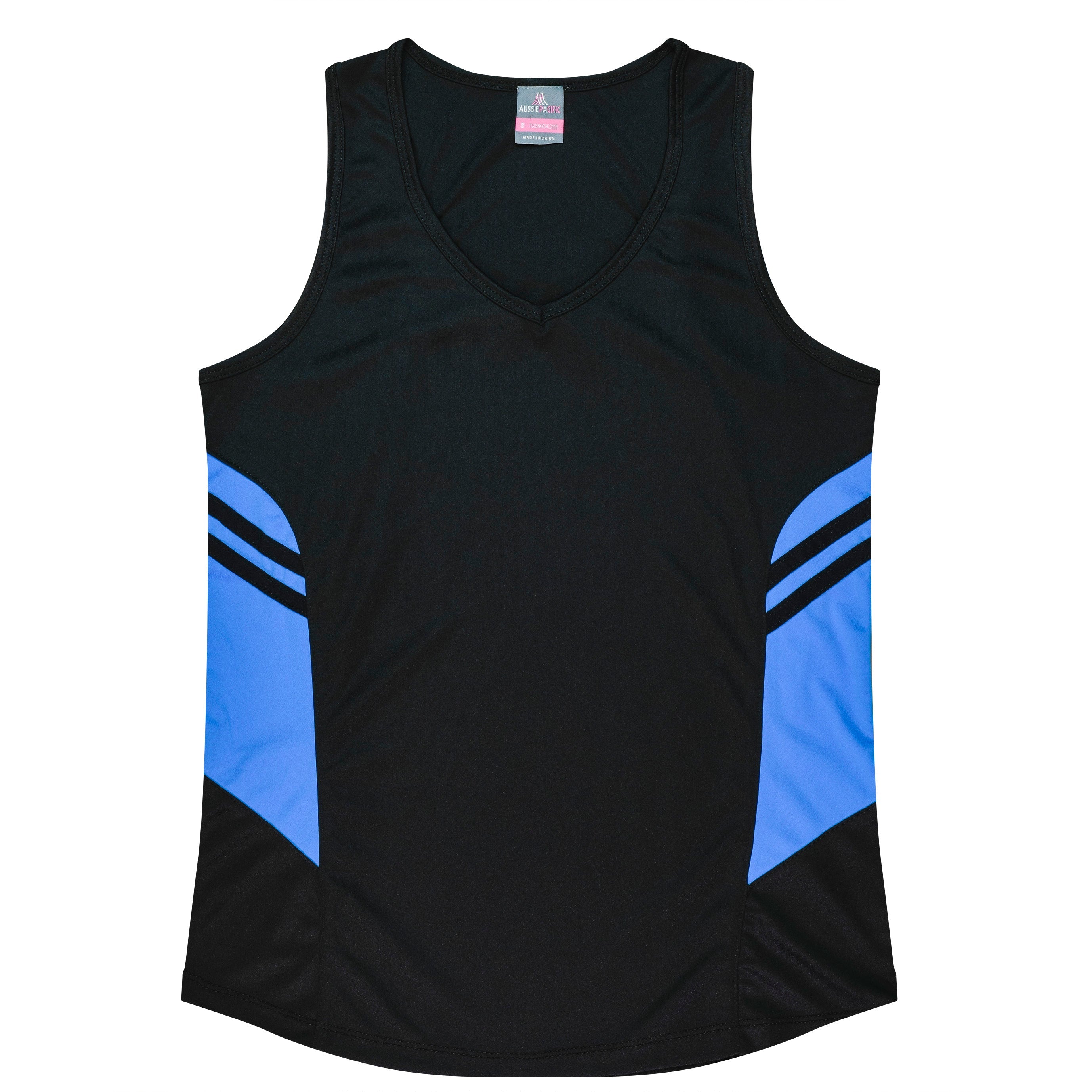 TASMAN LADY SINGLETS - BLACK/CYAN