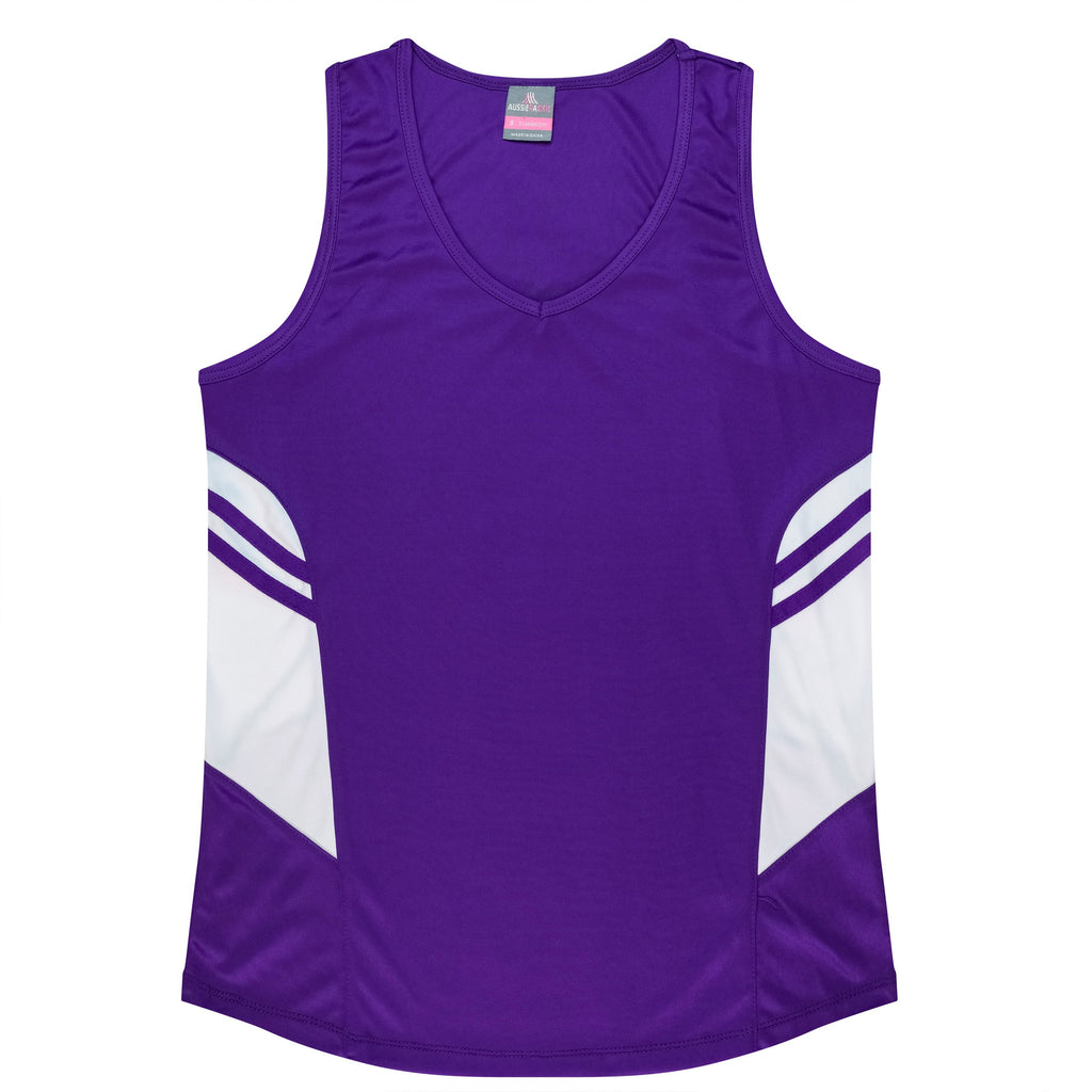 TASMAN LADY SINGLETS - PURPLE/WHITE